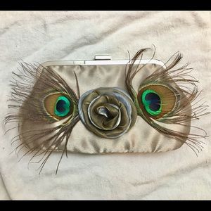Satin Clutch Handbag Peacock Feathers Formal